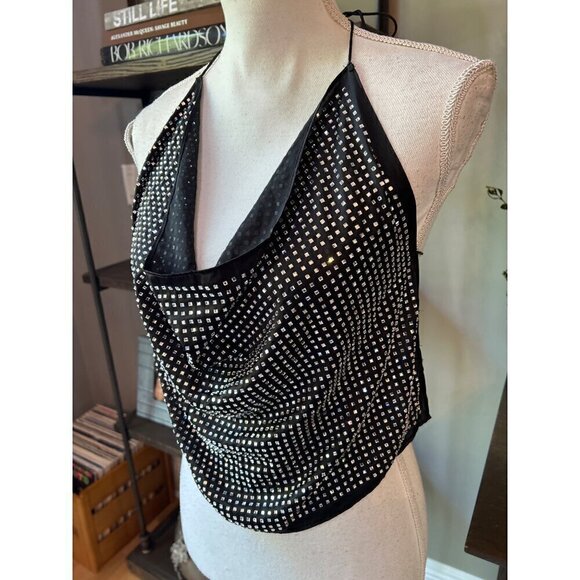 For Love & Lemons After Dark Halter Top Black Womens One Size - Picture 7 of 14